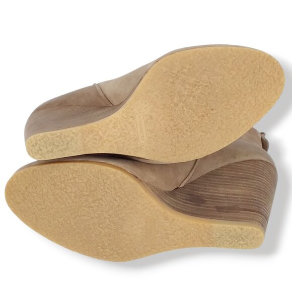 Coach Farah Ankle Boots Oiled Leather Size 10B Taupe Beige Wedge ASO Teen Wolf - Picture 12 of 13